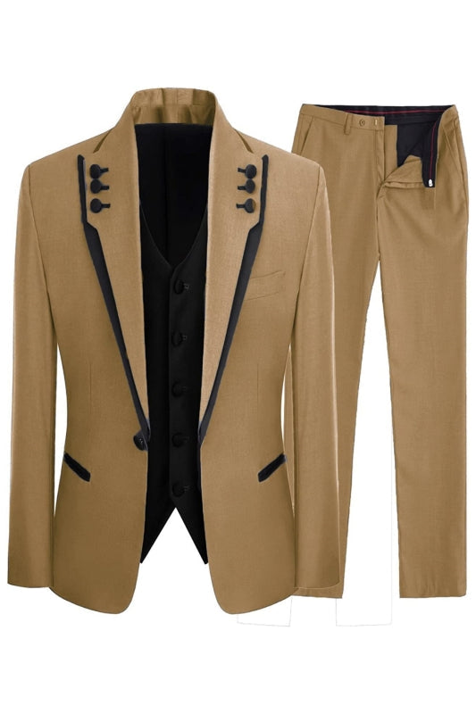 Light Brown Shawl Lapel Three Pieces Men Suits For Prom