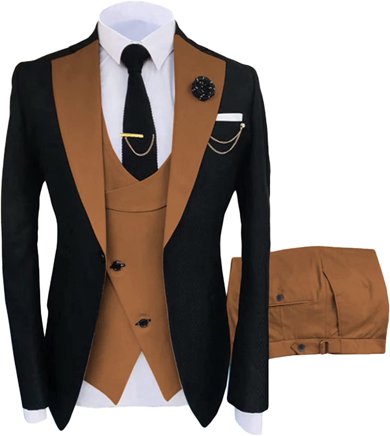 Light Shawl Lapel Three Pieces Brown Prom Suits For Men