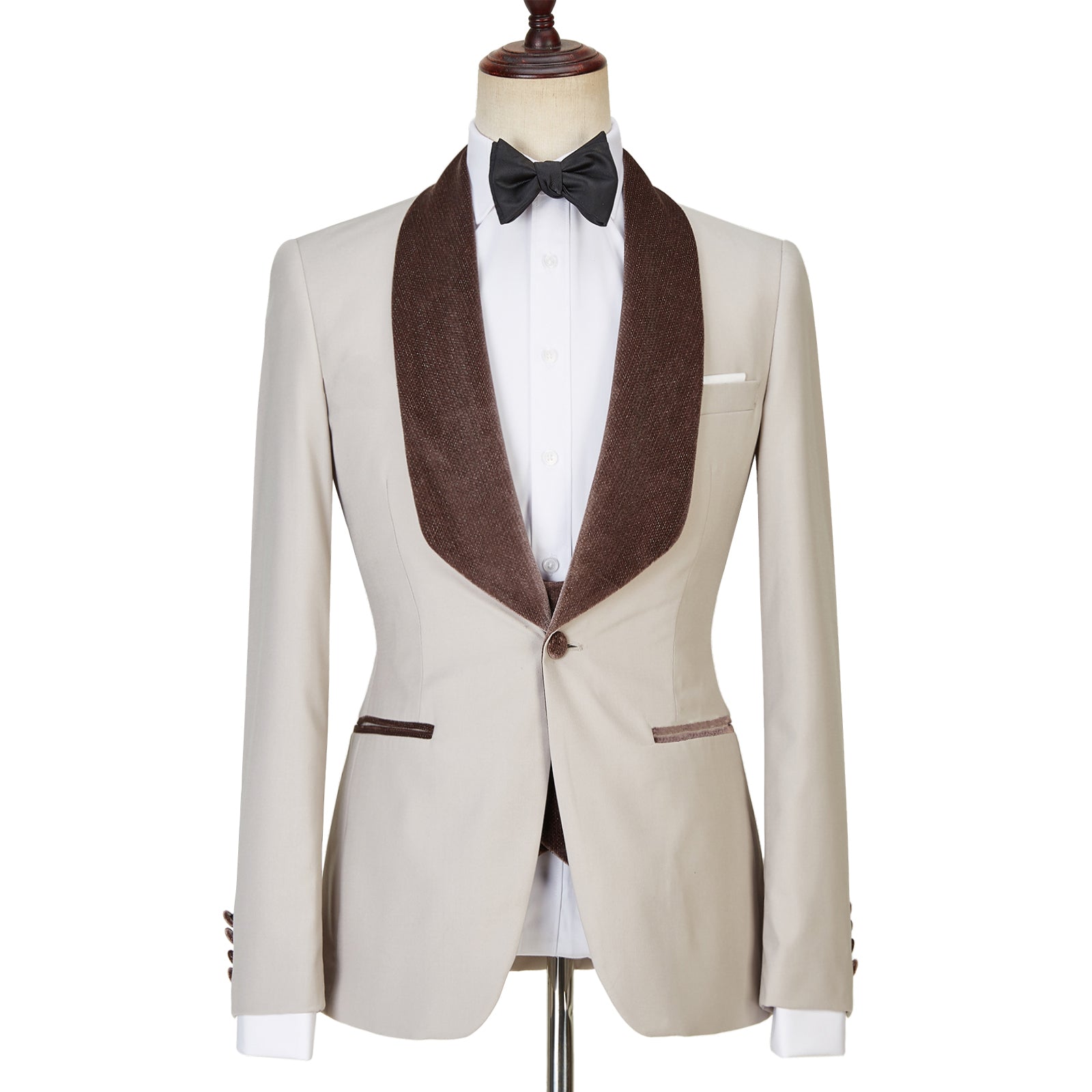 Light Champagne Shawl Lapel Shiny Slim Fit Three Pieces Men Suits