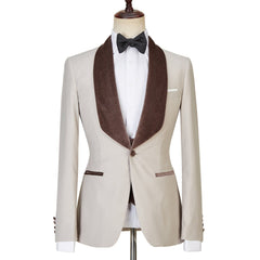 Light Champagne Shawl Lapel Shiny Slim Fit Three Pieces Men Suits
