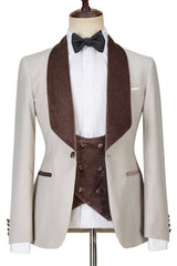 Light Champagne Shawl Lapel Shiny Slim Fit Three Pieces Men Suits