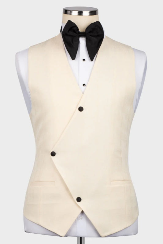 Light Champagne Three Pieces Wedding Men Suits With Black Notched Lapel