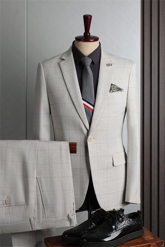 Light Notched Lapel Two Piece Gray Business Suits
