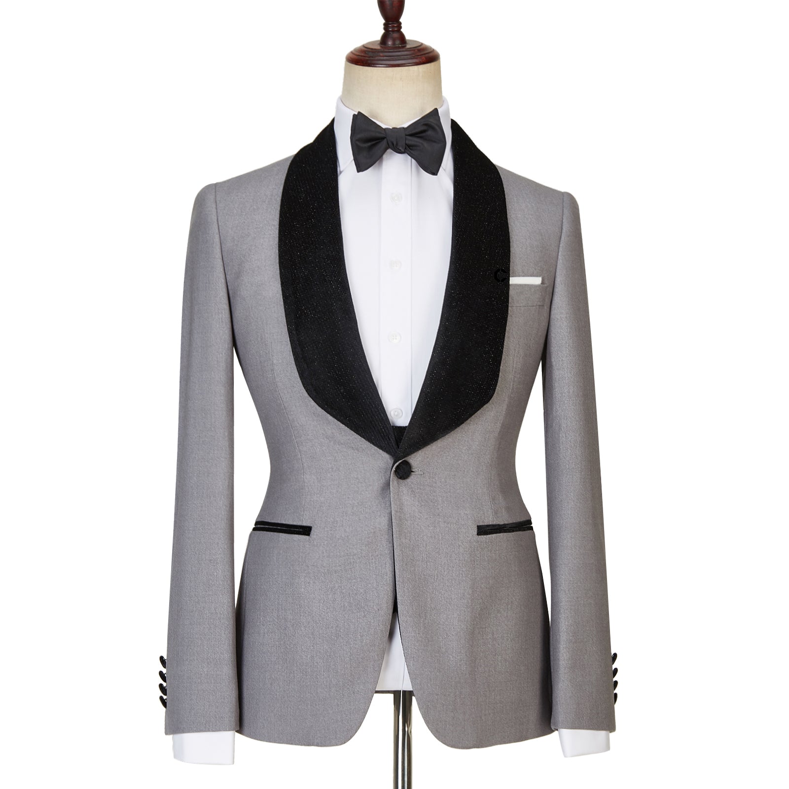 Light Gray One Button Shiny Shawl Lapel Three Pieces Wedding Men Suits