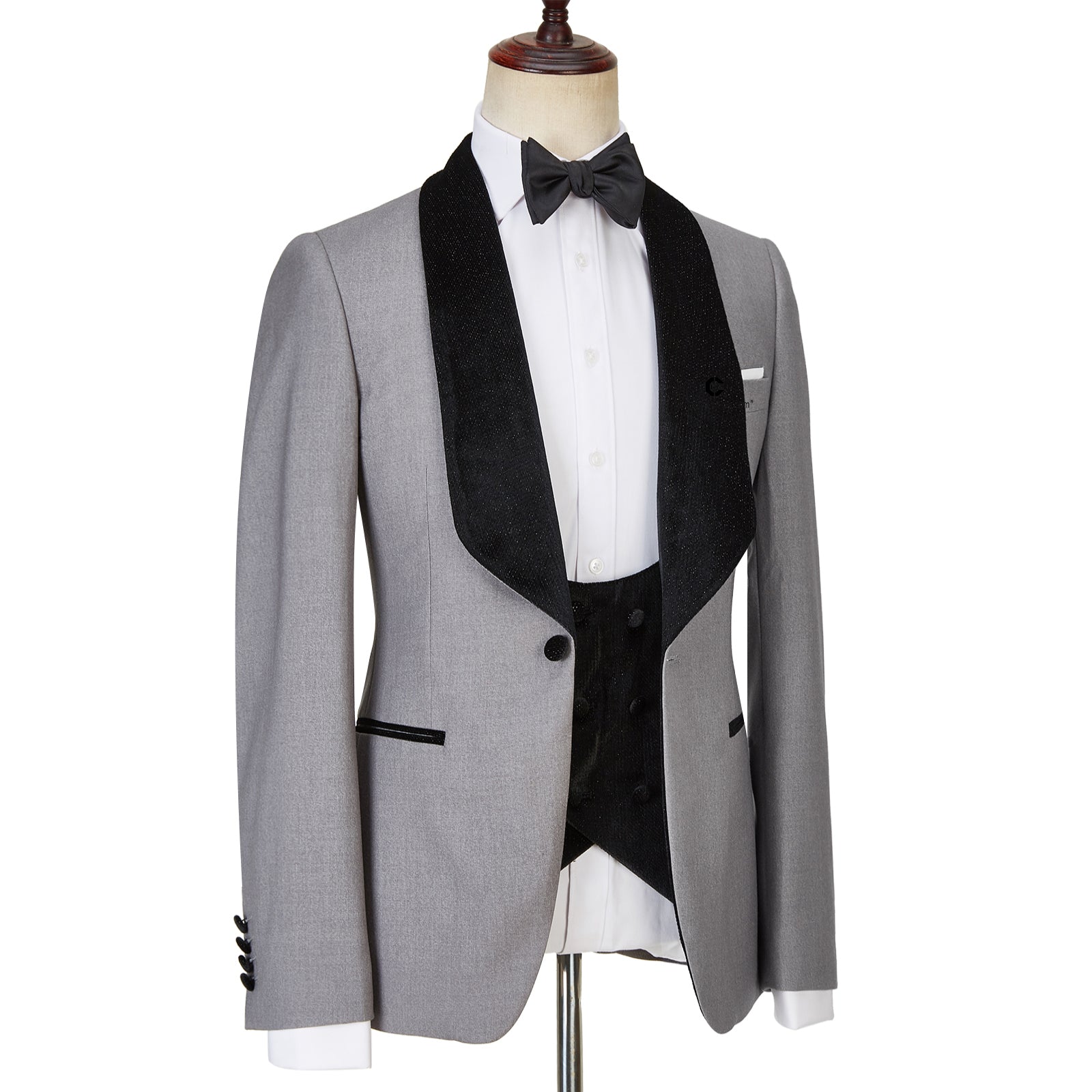 Light Gray One Button Shiny Shawl Lapel Three Pieces Wedding Men Suits