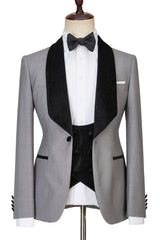 Light Gray One Button Shiny Shawl Lapel Three Pieces Wedding Men Suits