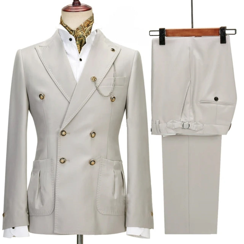 Light Peaked Lapel Double Breasted Gray Prom Suits