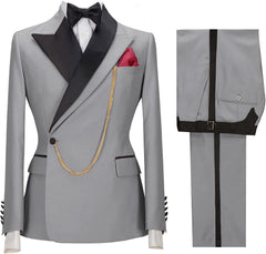 Light Peaked Lapel Two Pieces Close Fitting Gray Prom Suits