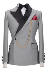 Light Peaked Lapel Two Pieces Close Fitting Gray Prom Suits