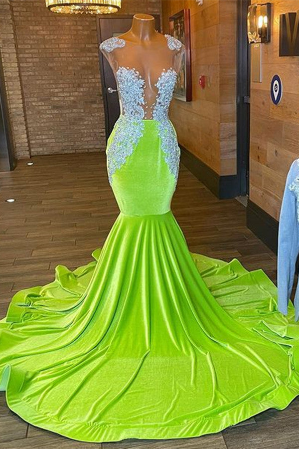 Light Green Mermaid Sleeveless Prom Dress Beaded With Appliques