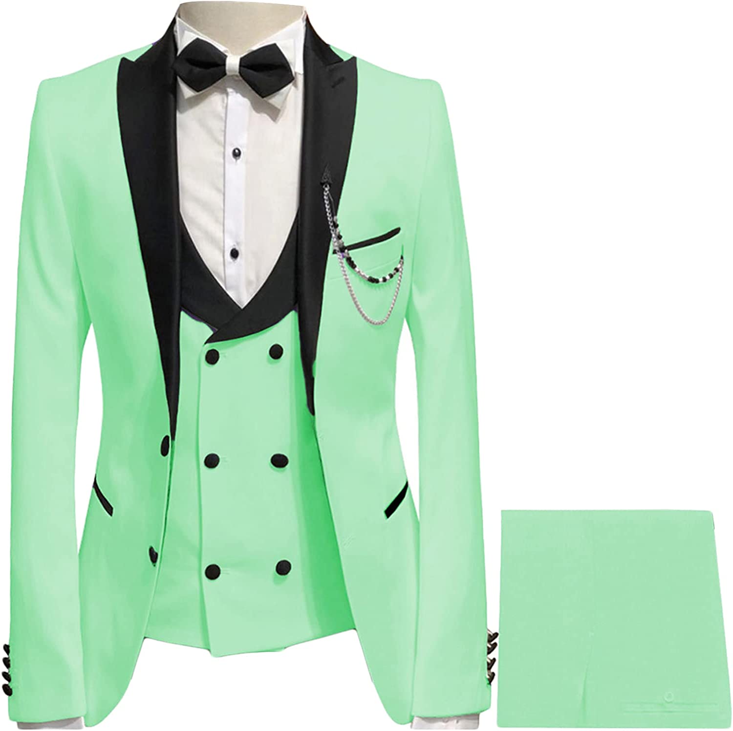 Light Peaked Lapel Three Pieces Modern Green Prom Suits