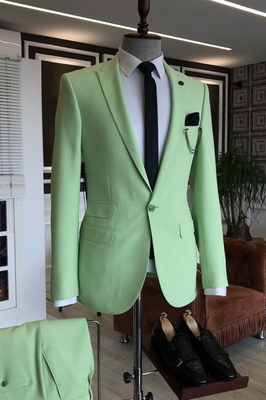 Light Peaked Lapel Two Pieces Simple Green Prom Suits