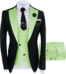 Light Shawl Lapel Three Pieces Slim Fit Green Prom Suits