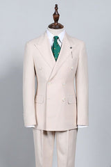 Light Khaki Striped Double Breasted Bespoke Business Suit