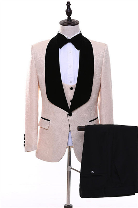 Light Pink Jacquard Three Pieces Men Suits For Wedding