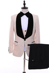 Light Pink Jacquard Three Pieces Men Suits For Wedding