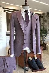 Light Peaked Lapel Three Pieces Bespoke Purple Business Suits