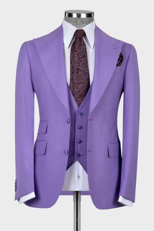 Light Purple Peaked Lapel Three Pieces Wedding Men Suits