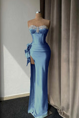 Light Purple Prom Dress With Rhinstone High Slit Gown Sleeveless