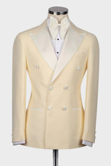 Light Yellow Peaked Lapel Double Breasted Wedding Men Suits