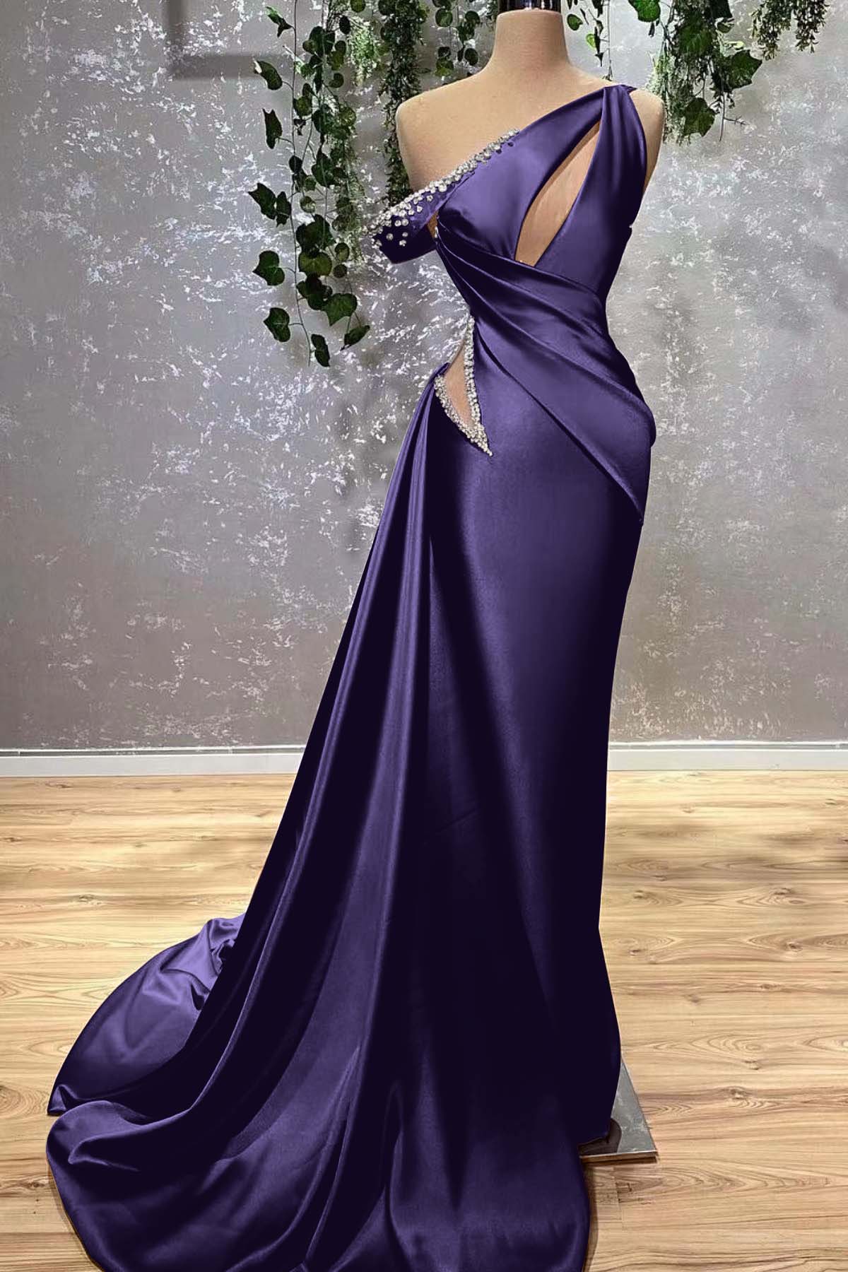 Lilac Off the Shoulder Sleeveless Mermaid Prom Dress With Beading