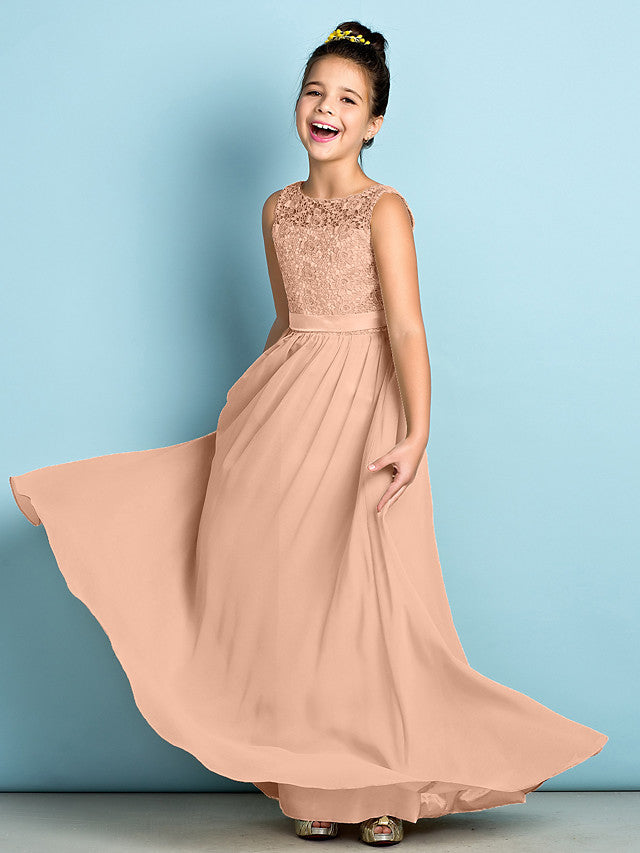 Long A-Line Scoop Neck Flower Girl Dress