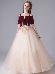 Long A-Line Tulle Party Pageant Flower Girl Dresses-27dress