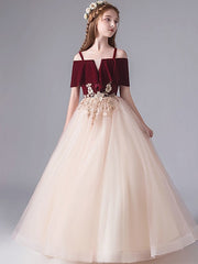 Long A-Line Tulle Party Pageant Flower Girl Dresses-27dress