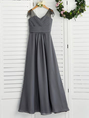 Long A-Line V Neck Chiffon Junior Bridesmaid Dress-27dress