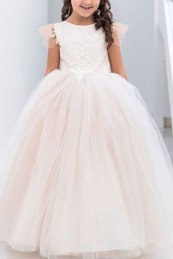 Long Ball Gown Lace Appliques Tulle Flower Girl Dresses-27dress
