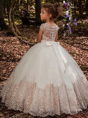 Long Ball Gown Sweep Brush Train Wedding Birthday Pageant Flower Girl Dresses-27Dress