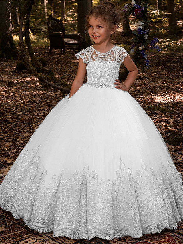 Long Ball Gown Sweep Brush Train Wedding Birthday Pageant Flower Girl Dresses-27Dress