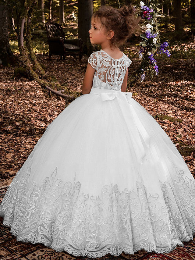 Long Ball Gown Sweep Brush Train Wedding Birthday Pageant Flower Girl Dresses-27Dress