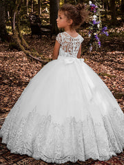 Long Ball Gown Sweep Brush Train Wedding Birthday Pageant Flower Girl Dresses-27Dress