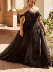 Long Ball Gown Sweetheart Tulle Plus Size Black Wedding Dress From 27dress