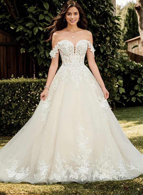 Long Ball Gown Sweetheart Tulle White Wedding Dress From 27dress