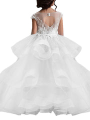 Long Ball Gown Tulle Lace Pageant Flower Girl Dresses with Sleeves-27dress