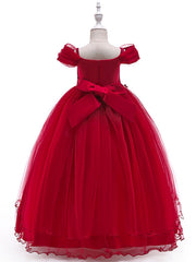 Long Ball Gown Tulle Sleeveless Off The Shoulder Wedding Party Flower Girl Dresses-27dress