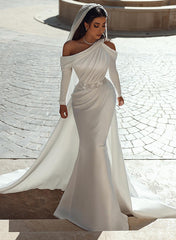 Long Mermaid Beading Wedding Dresses with Sleeves