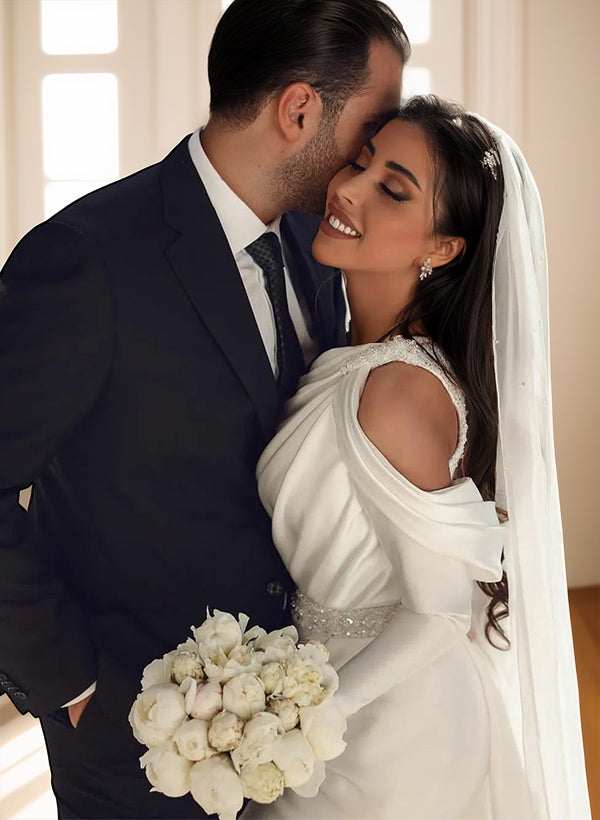 Long Mermaid Beading Wedding Dresses with Sleeves