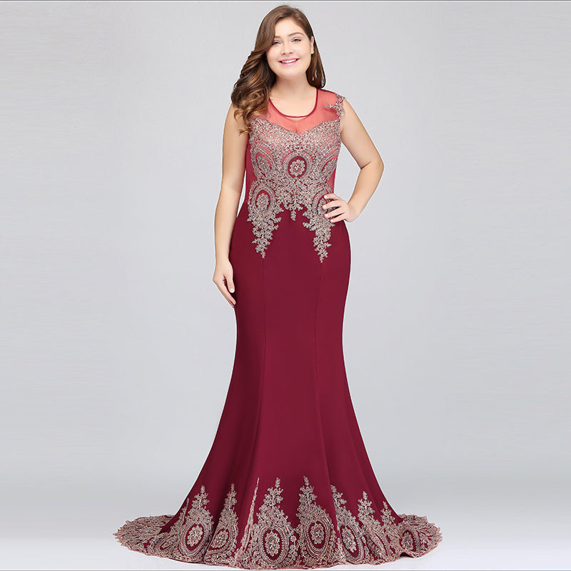 Long Mermaid Court Train Chiffon Lace Evening Dress with Appliques-27dress
