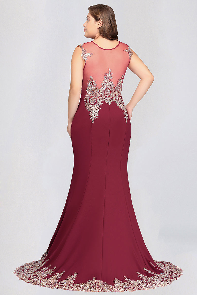 Long Mermaid Court Train Chiffon Lace Evening Dress with Appliques-27dress