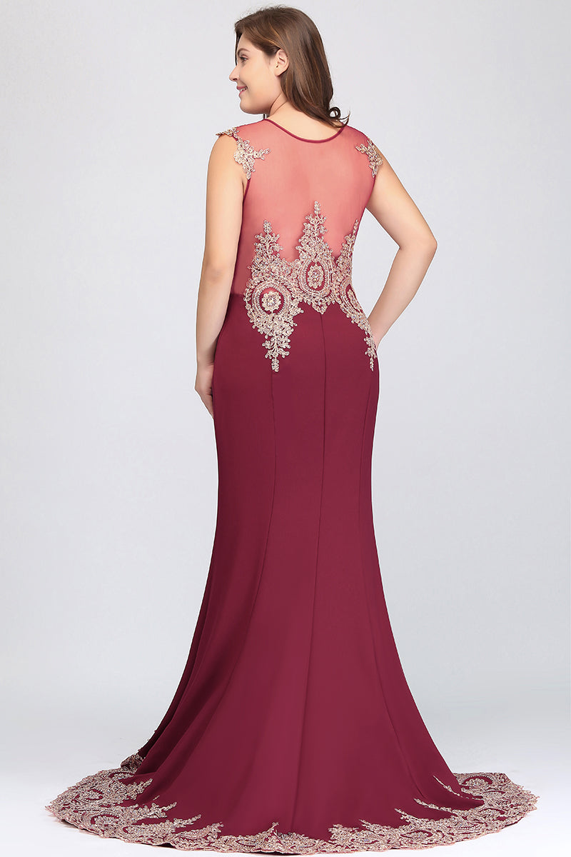 Long Mermaid Court Train Chiffon Lace Evening Dress with Appliques-27dress