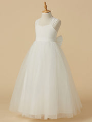 Long Princess Lace Satin Tulle Sleeveless Wedding First Communion Flower Girl Dresses-27dress