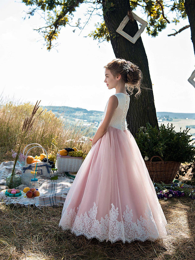Long Princess Tulle Cotton Jewel Neck Party Birthday Pageant Flower Girl Dresses-27dress