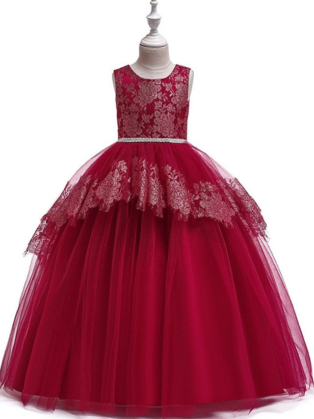 Long Princess Tulle Lace Junior Bridesmaid Dress With Bow-27dress
