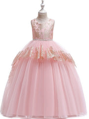 Long Princess Tulle Lace Junior Bridesmaid Dress With Bow-27dress