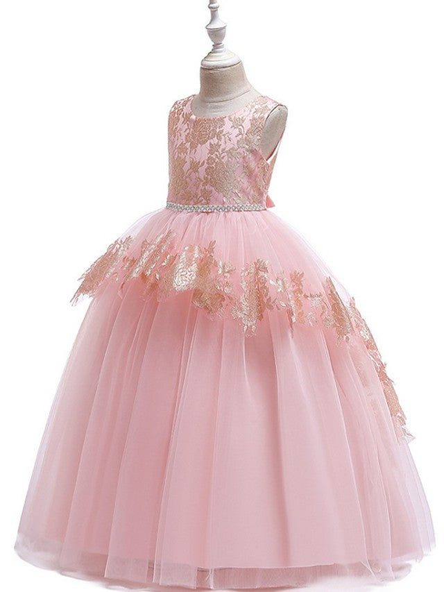Long Princess Tulle Lace Junior Bridesmaid Dress With Bow-27dress