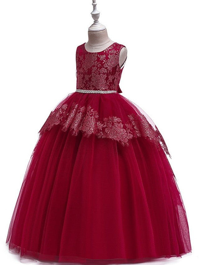 Long Princess Tulle Lace Junior Bridesmaid Dress With Bow-27dress