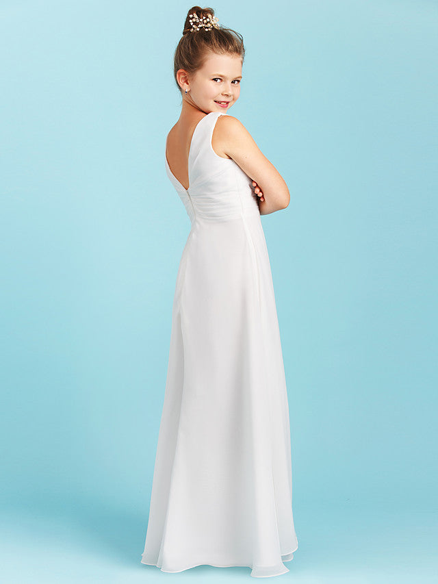 Long Sheath Jewel Neck Flower Girl Dresses Open Back Chiffon Junior Bridesmaid Dress-27dress